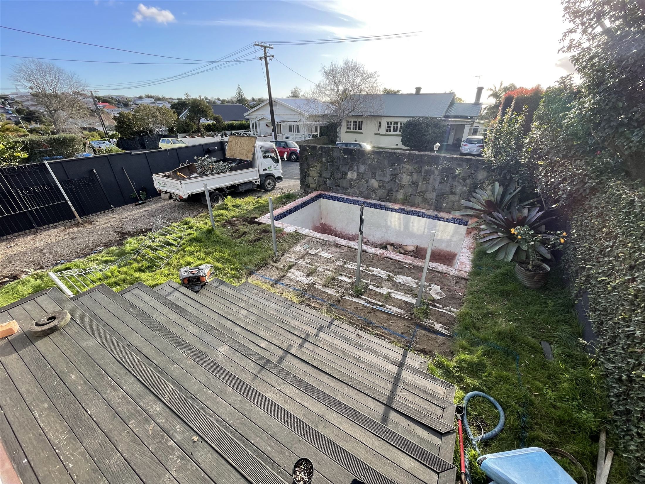 Auckland residential site mid-project, pool shell and old deck