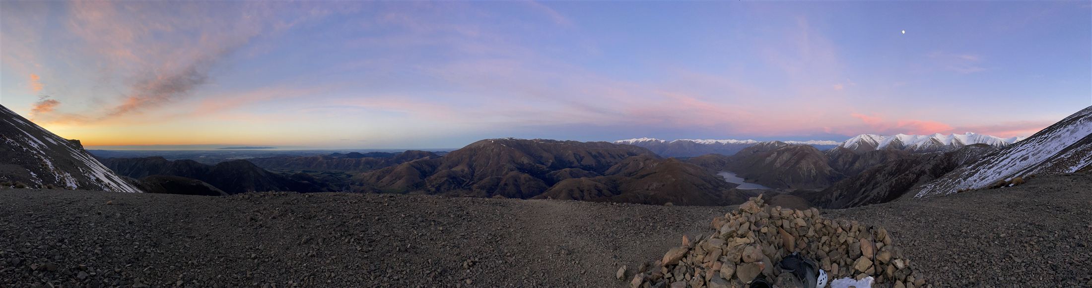 Sunrise panorama from a summit in the Southern Alps